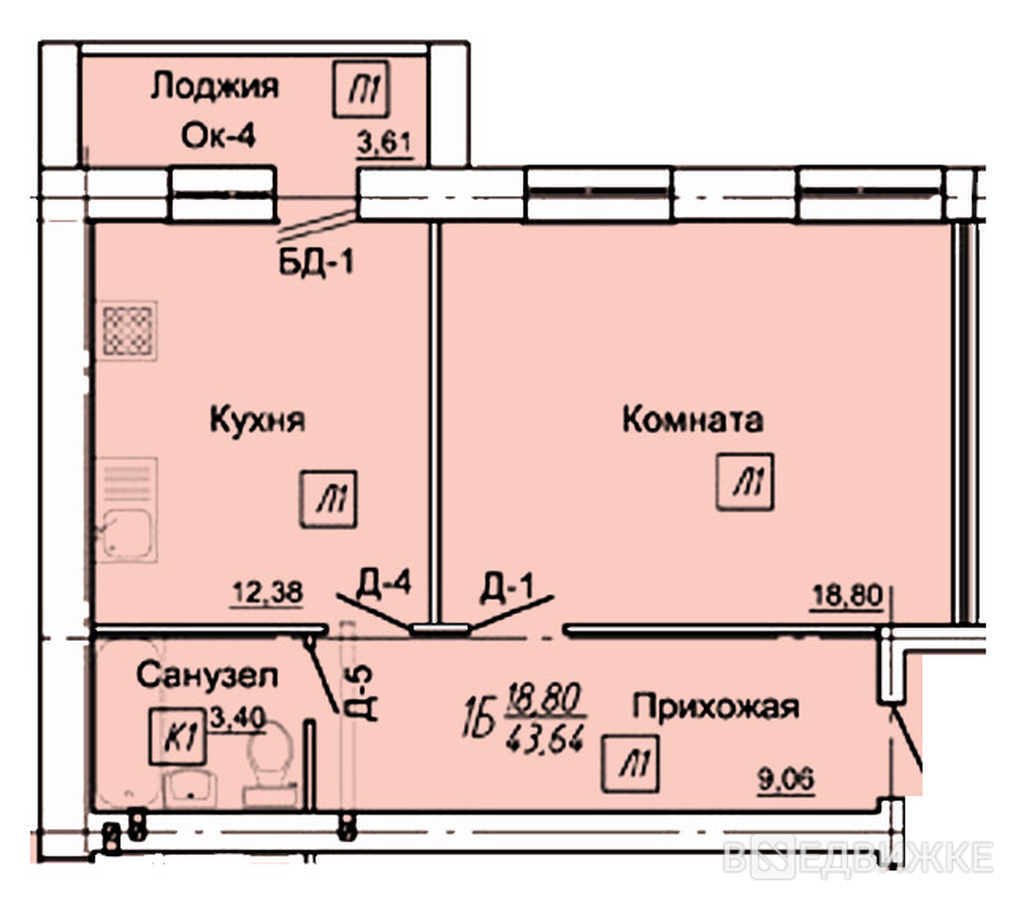 1-комнатная квартира, 45 кв.м, 3 этаж, посёлок Майский – купить – вНедвижке